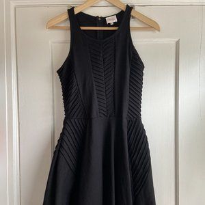 Parker Fay Ponte Pintucked Fit & Flare Dress, Black, X SMALL